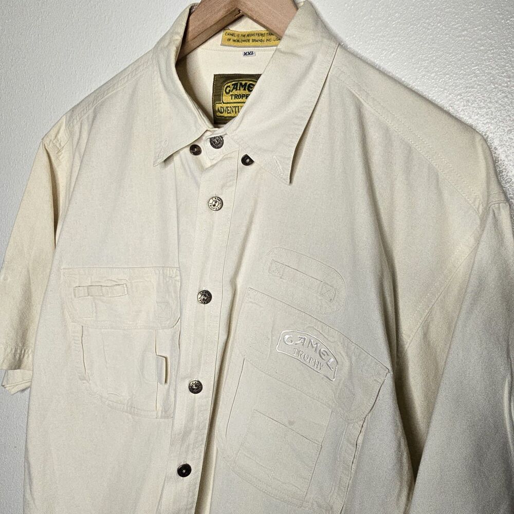 Camel Trophy Adventure Wear Shirt Mens XXL Khaki Safari Outdoor Button Up Logo
